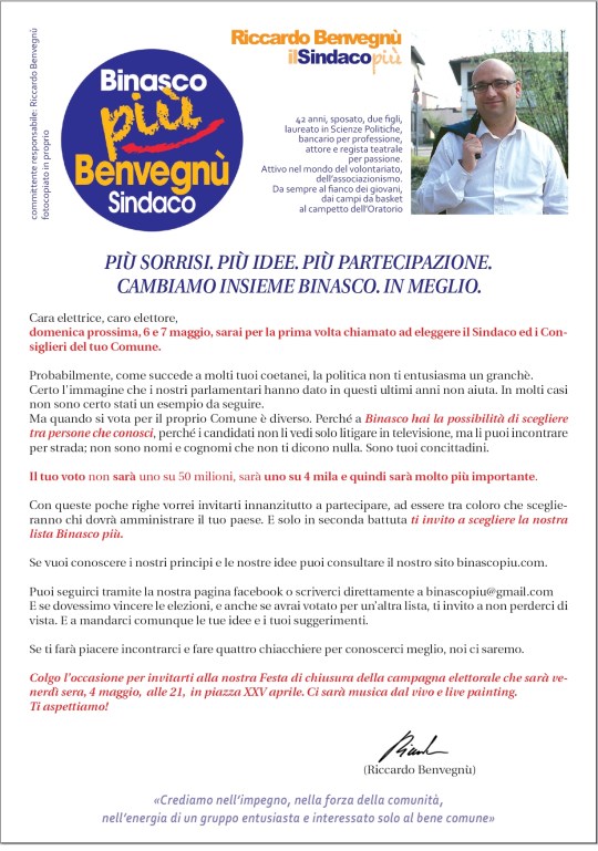 Lettera ai neo-elettori per le amministrative